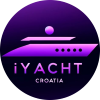 Logo of iYACHT Croatia, featuring a stylized purple yacht icon above the brand name, set against a gradient purple background.